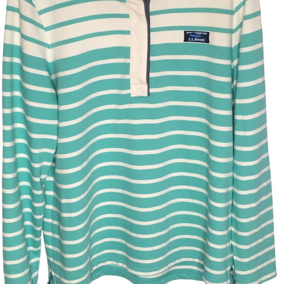 L.L.Bean Rugby Pullover Womens Large Green White Striped Henley Long Sleeve Top - Picture 4 of 16